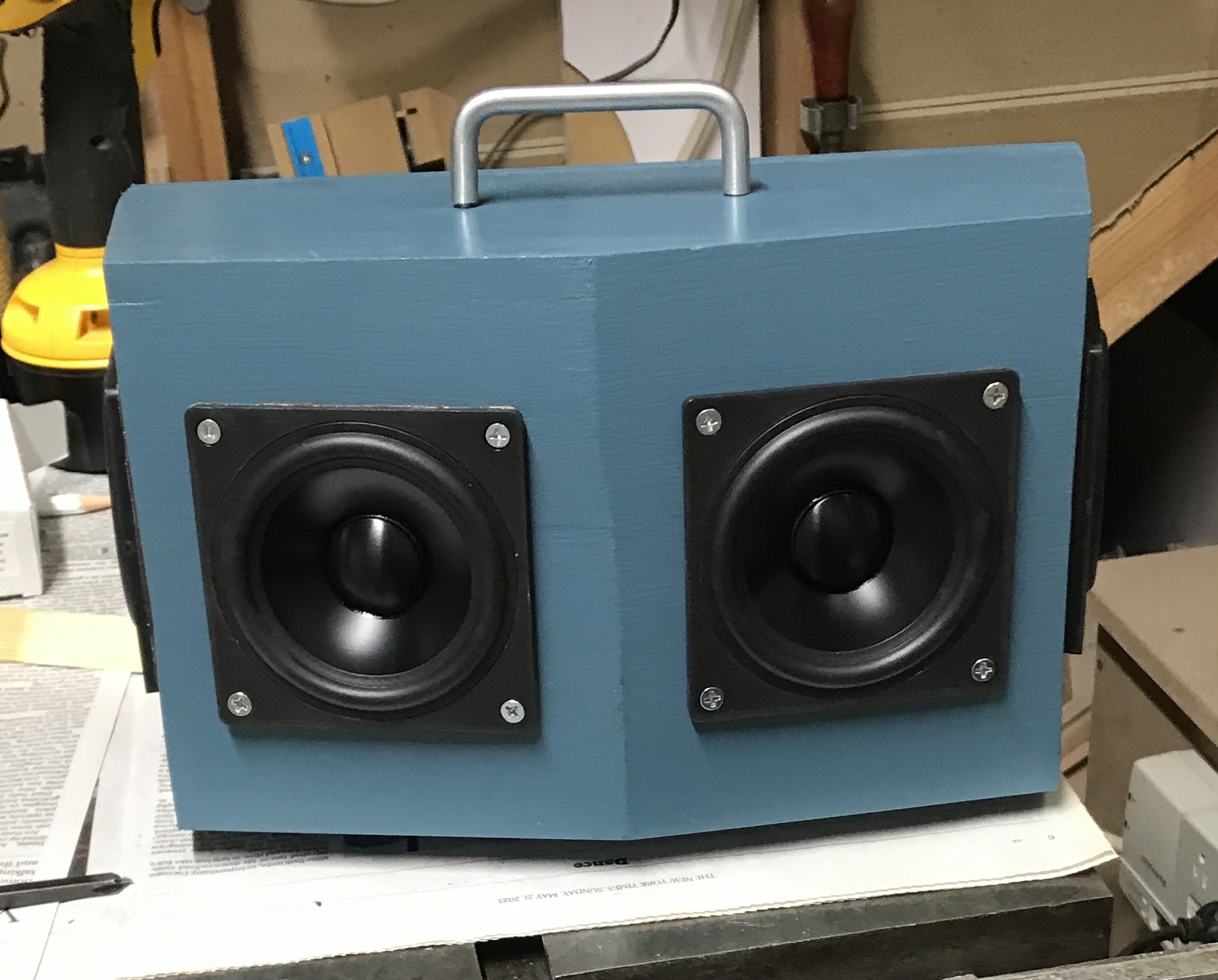 The box front with speakers installed.